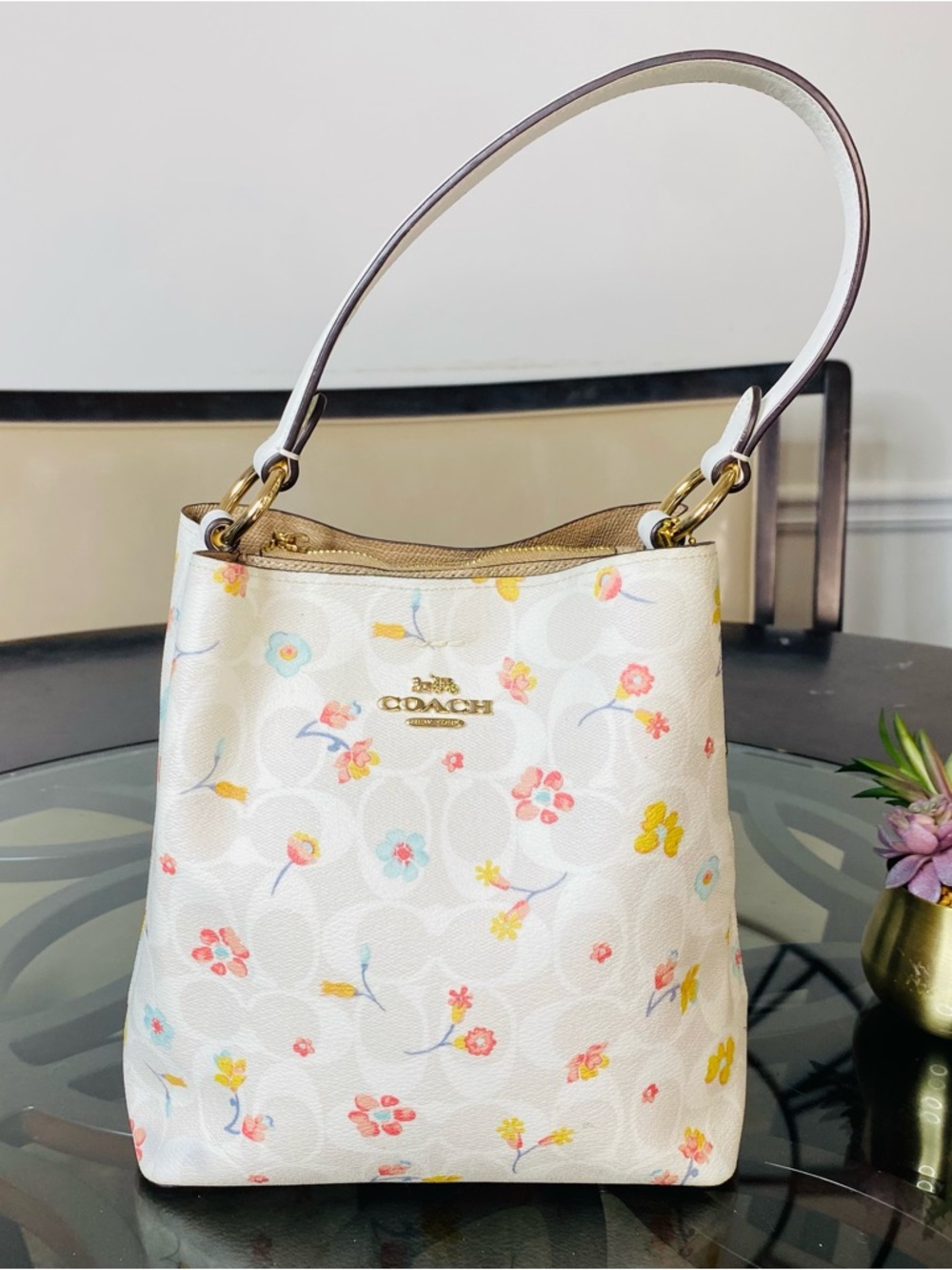 COACH Small Town Bucket Bag In Signature Canvas With Mystical Floral Print - Picture 2 of 12
